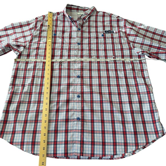 Columbia PFG Omni-shade Shirt Red Short Sleeve Button Up Vented Men's Size XL - Picture 6 of 8